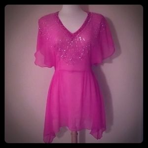 Sheer pink sequin top or cover up